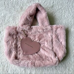 NWT Jill Stuart Faux Fur Kawaii Pink Mini Tote Bag with Heart Charm